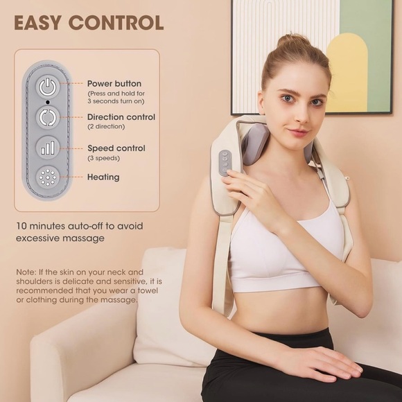 Neck and Shoulder Massager with Heat - Cream and Gray - Picture 5 of 8